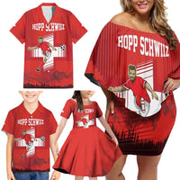 Custom Switzerland Football Family Matching Off Shoulder Short Dress and Hawaiian Shirt Hopp Schwiiz!