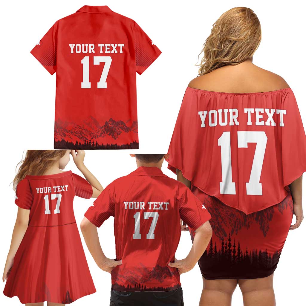 Custom Switzerland Football Family Matching Off Shoulder Short Dress and Hawaiian Shirt Hopp Schwiiz!