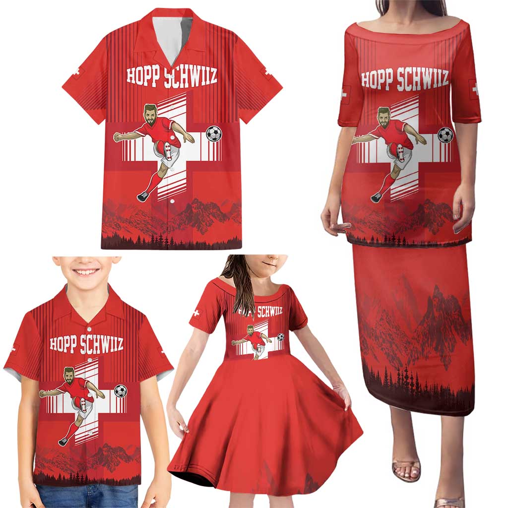 Custom Switzerland Football Family Matching Puletasi and Hawaiian Shirt Hopp Schwiiz!