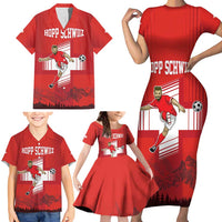 Custom Switzerland Football Family Matching Short Sleeve Bodycon Dress and Hawaiian Shirt Hopp Schwiiz!