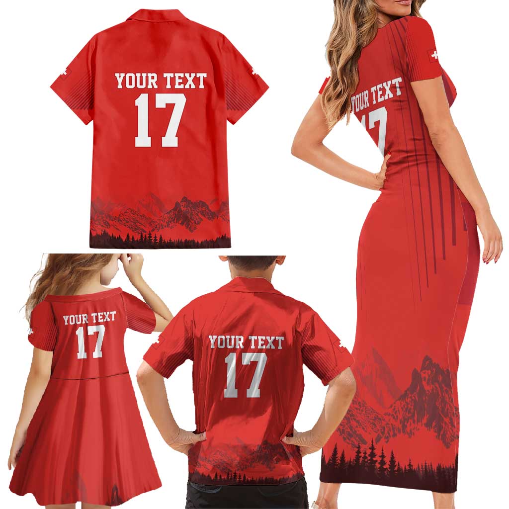 Custom Switzerland Football Family Matching Short Sleeve Bodycon Dress and Hawaiian Shirt Hopp Schwiiz!