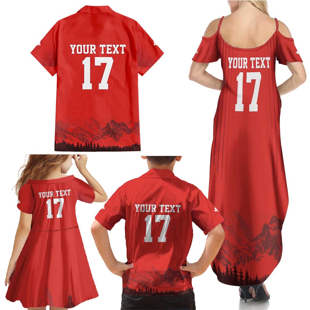 Custom Switzerland Football Family Matching Summer Maxi Dress and Hawaiian Shirt Hopp Schwiiz!