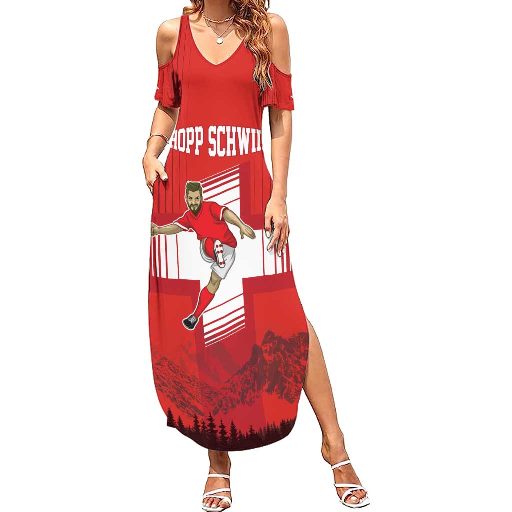 Custom Switzerland Football Family Matching Summer Maxi Dress and Hawaiian Shirt Hopp Schwiiz!