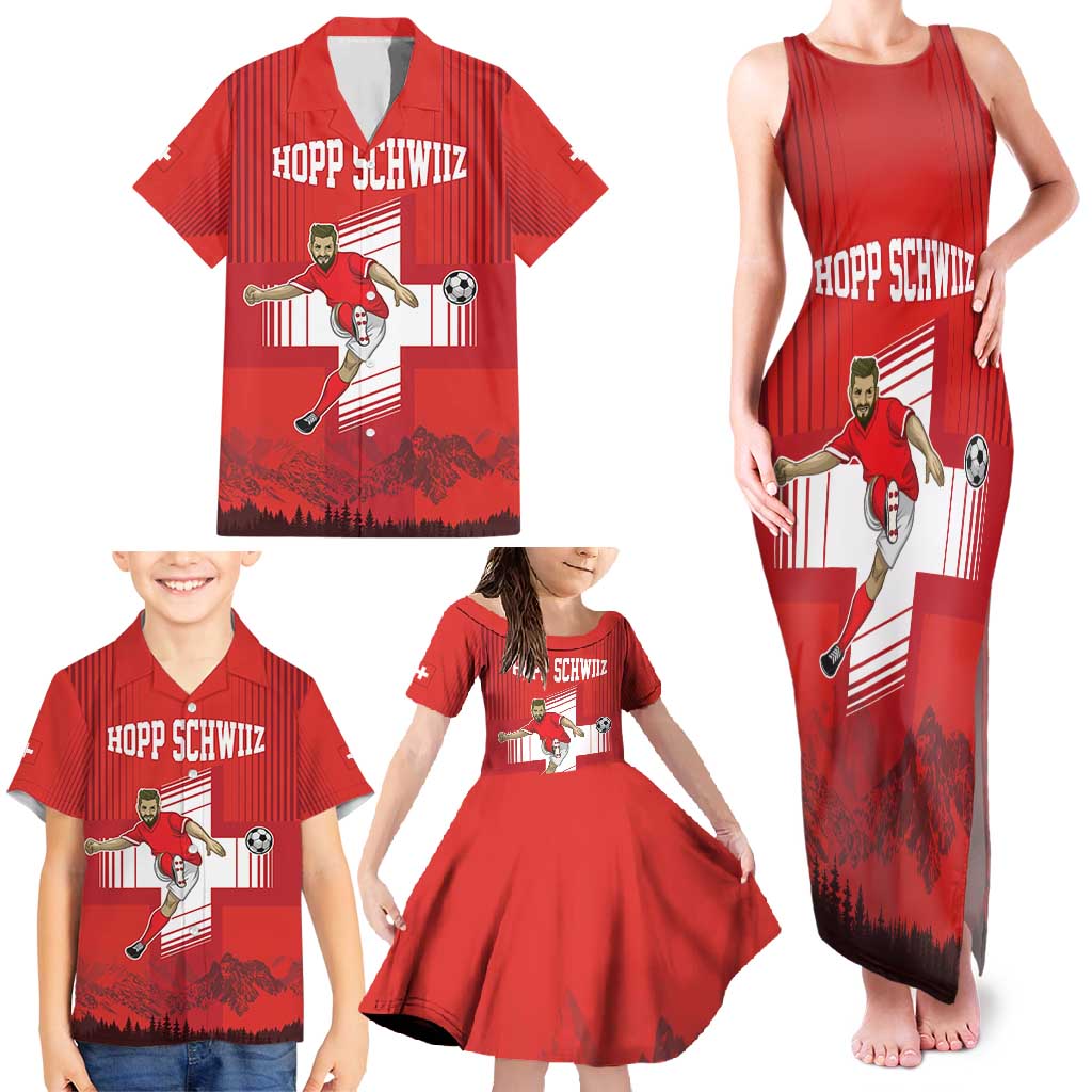 Custom Switzerland Football Family Matching Tank Maxi Dress and Hawaiian Shirt Hopp Schwiiz!