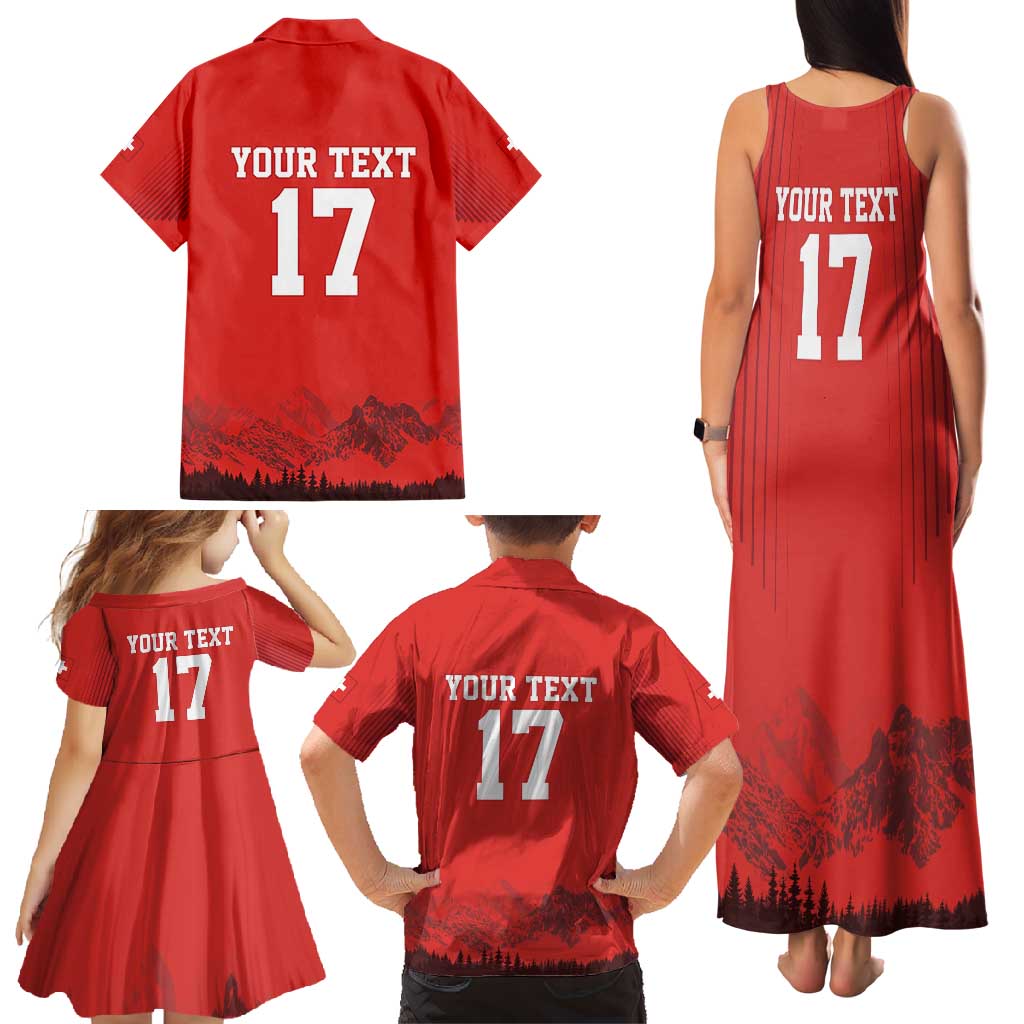 Custom Switzerland Football Family Matching Tank Maxi Dress and Hawaiian Shirt Hopp Schwiiz!