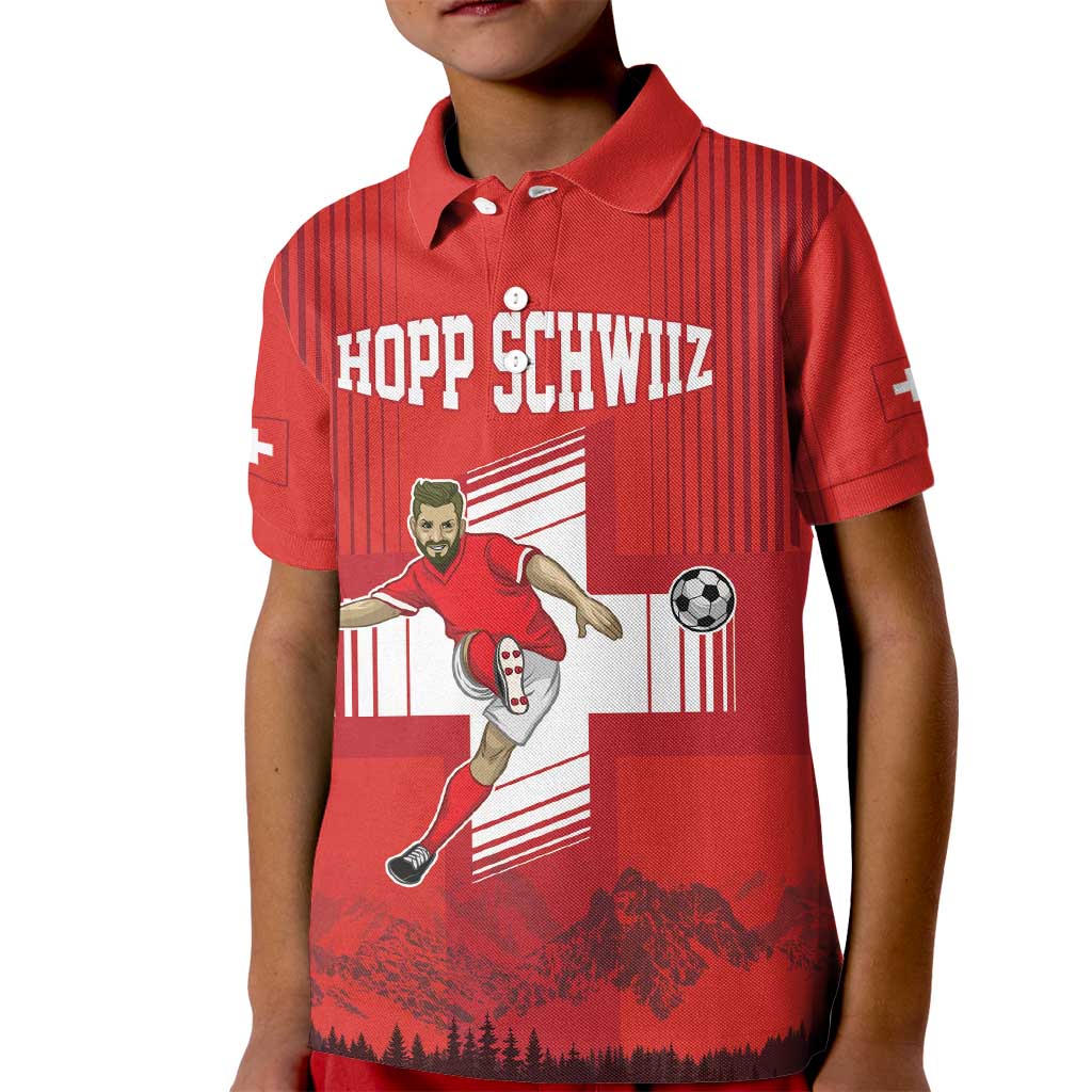 Custom Switzerland Football Kid Polo Shirt Hopp Schwiiz!