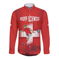 Custom Switzerland Football Long Sleeve Button Shirt Hopp Schwiiz!