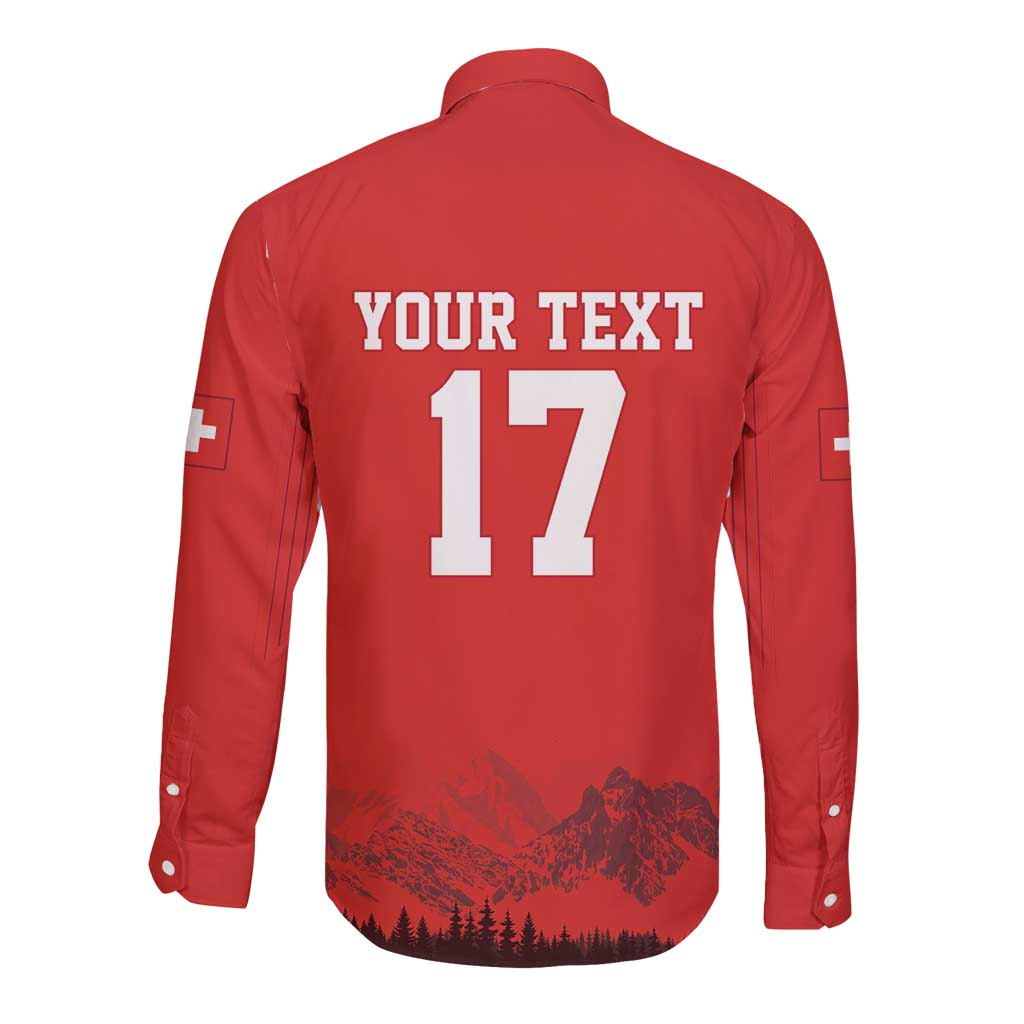 Custom Switzerland Football Long Sleeve Button Shirt Hopp Schwiiz!