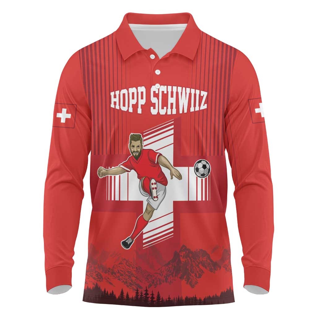 Custom Switzerland Football Long Sleeve Polo Shirt Hopp Schwiiz!