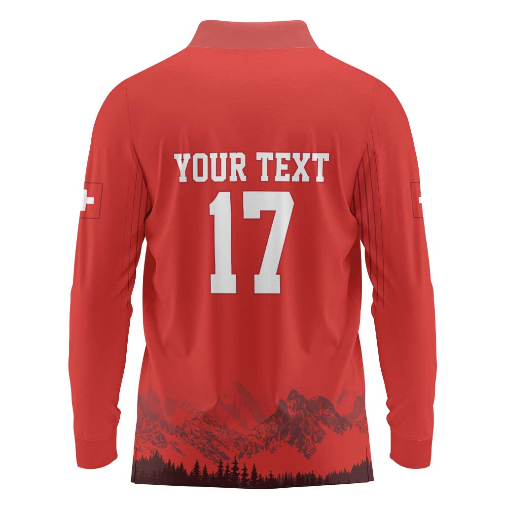 Custom Switzerland Football Long Sleeve Polo Shirt Hopp Schwiiz!