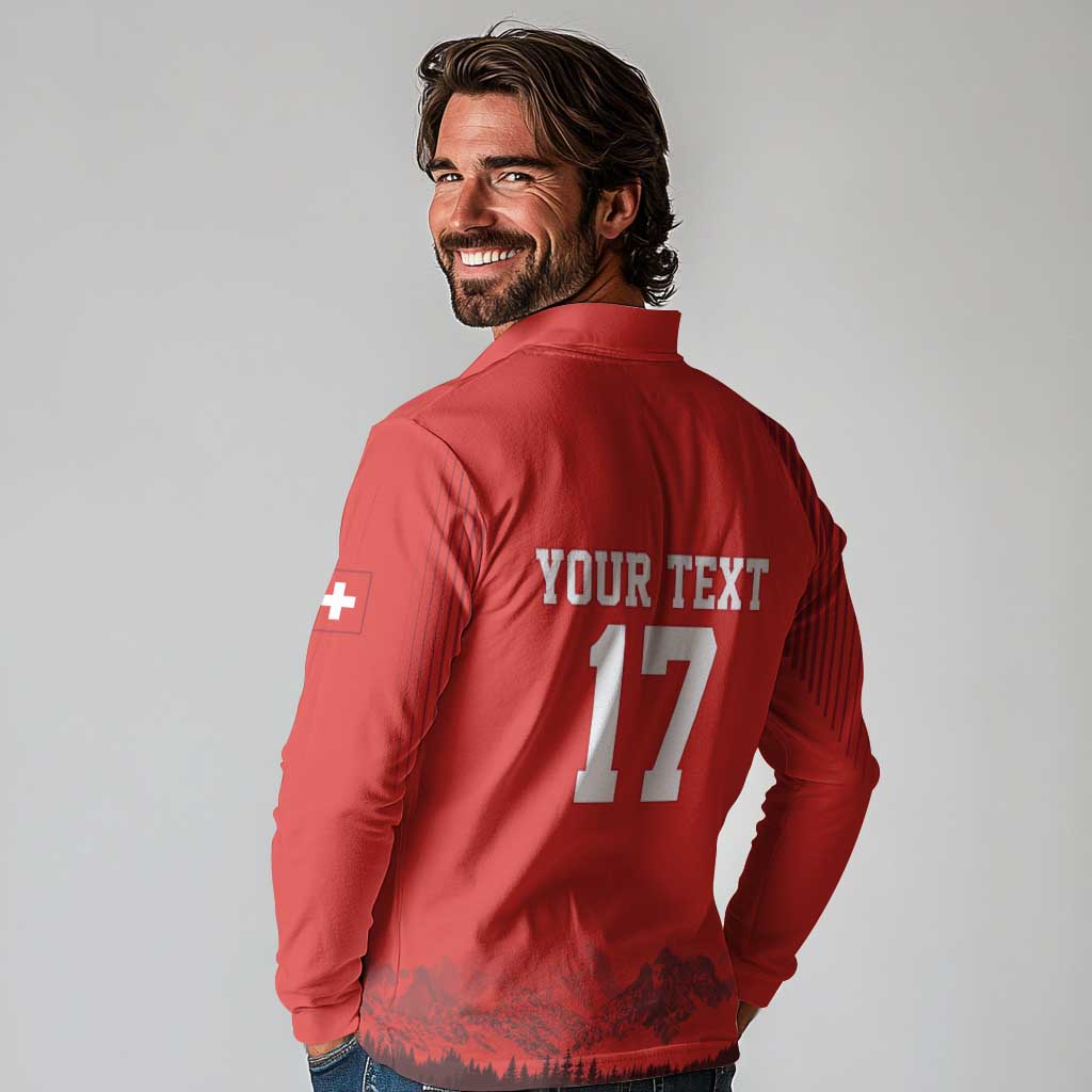 Custom Switzerland Football Long Sleeve Polo Shirt Hopp Schwiiz!