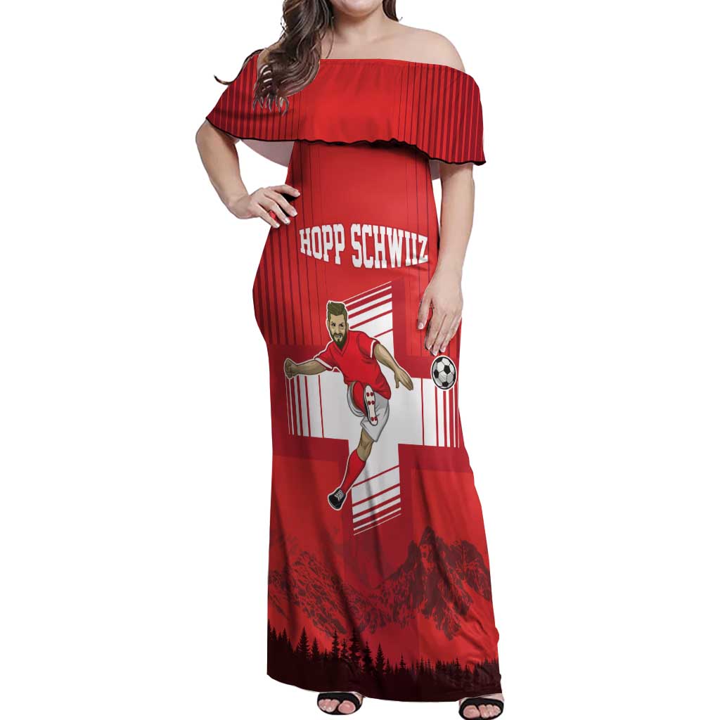 Custom Switzerland Football Off Shoulder Maxi Dress Hopp Schwiiz!