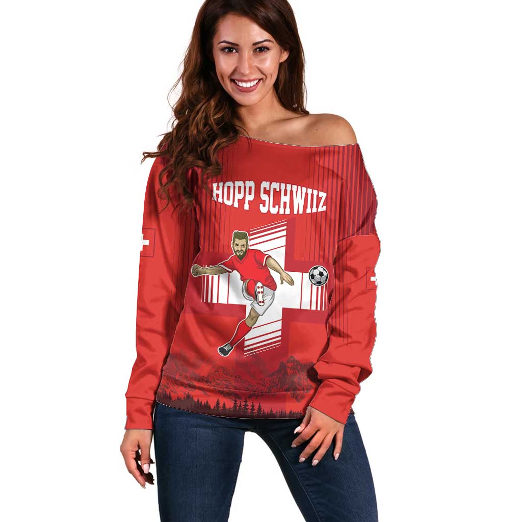 Custom Switzerland Football Off Shoulder Sweater Hopp Schwiiz!
