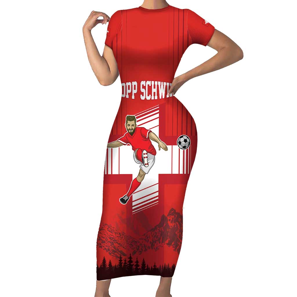 Custom Switzerland Football Short Sleeve Bodycon Dress Hopp Schwiiz!
