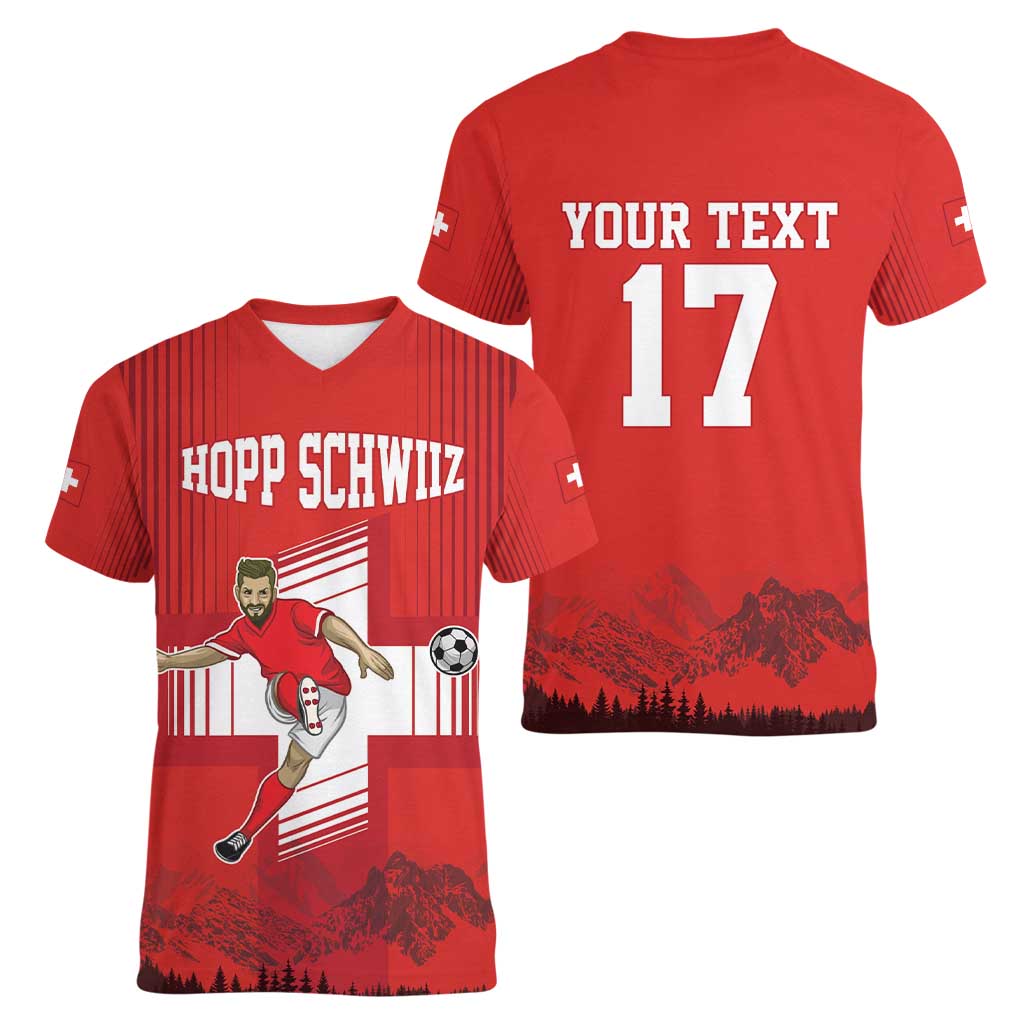 Custom Switzerland Football Women V-Neck T-Shirt Hopp Schwiiz!