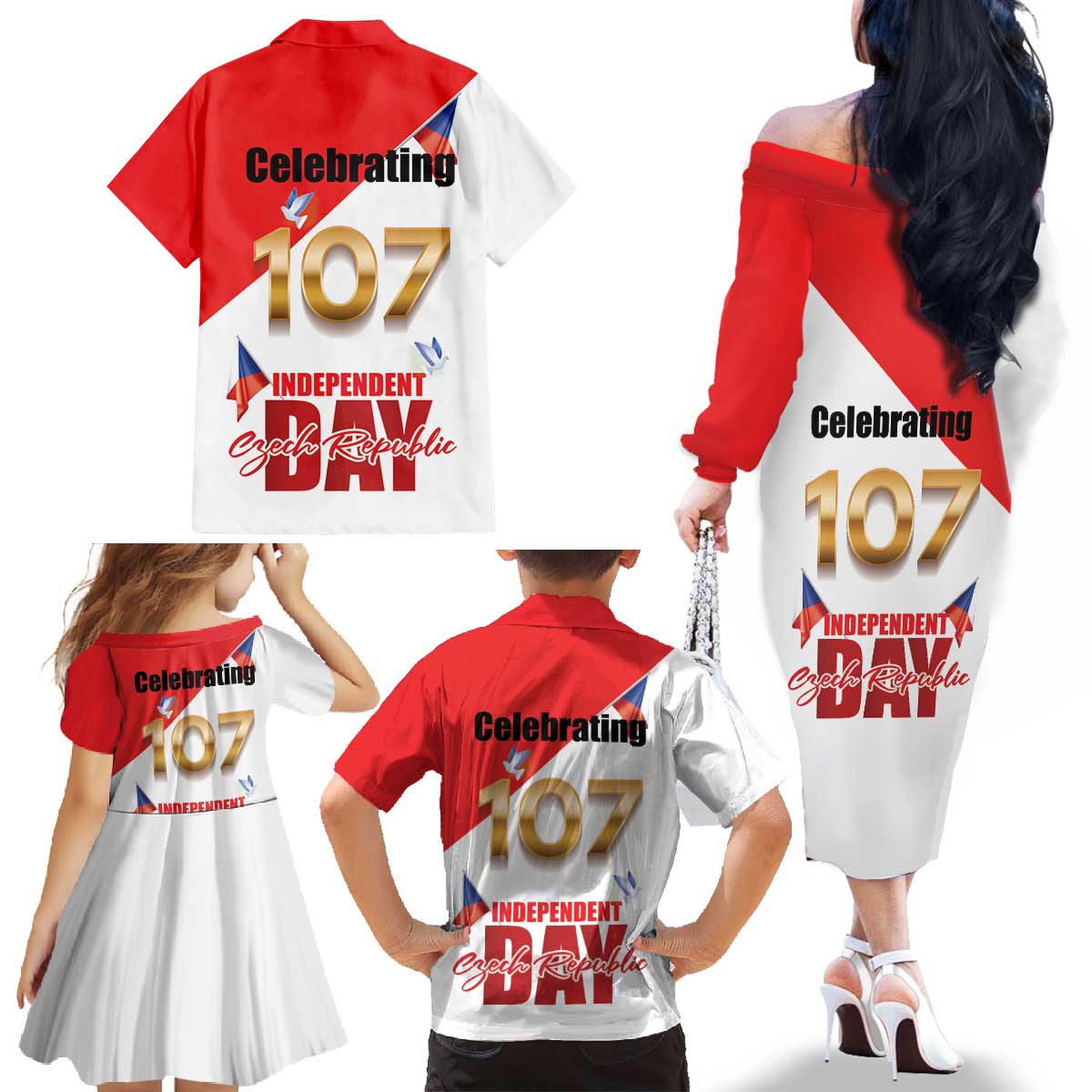 Den Vzniku Samostatneho Ceskoslovenskeho Statu Family Matching Off The Shoulder Long Sleeve Dress and Hawaiian Shirt Czech Republic Independence day LT17
