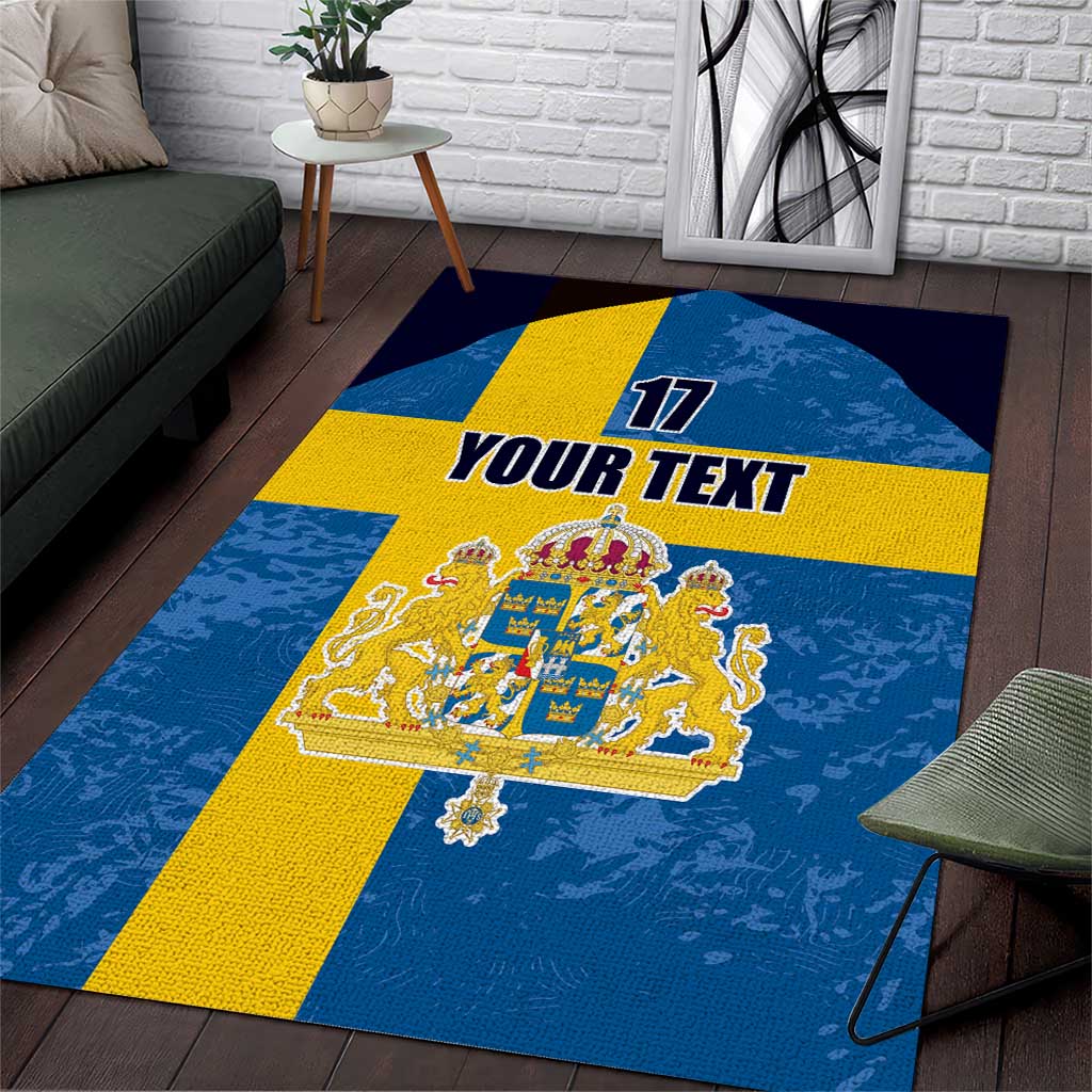 Custom Sweden Flag and Coat of arms Area Rug Three Crowns of Sweden