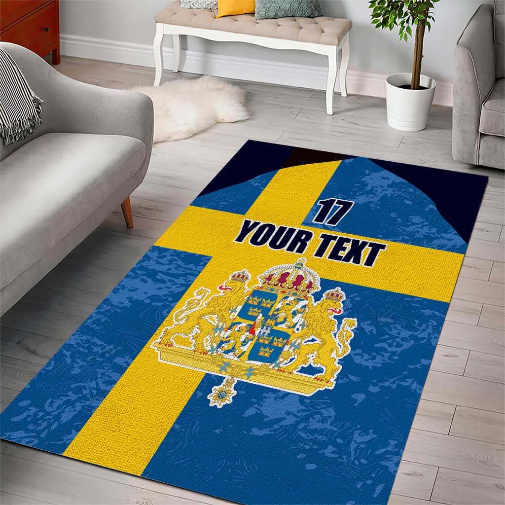 Custom Sweden Flag and Coat of arms Area Rug Three Crowns of Sweden
