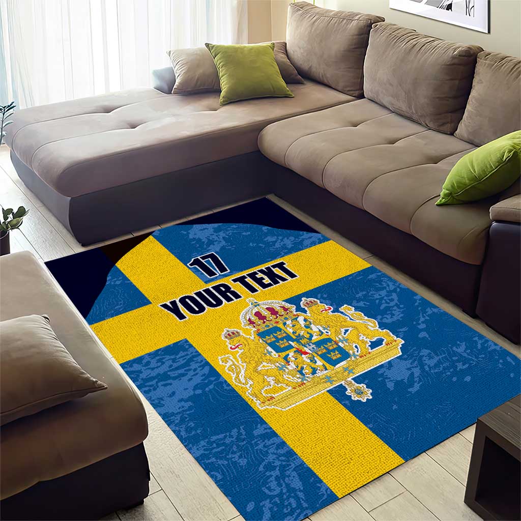 Custom Sweden Flag and Coat of arms Area Rug Three Crowns of Sweden