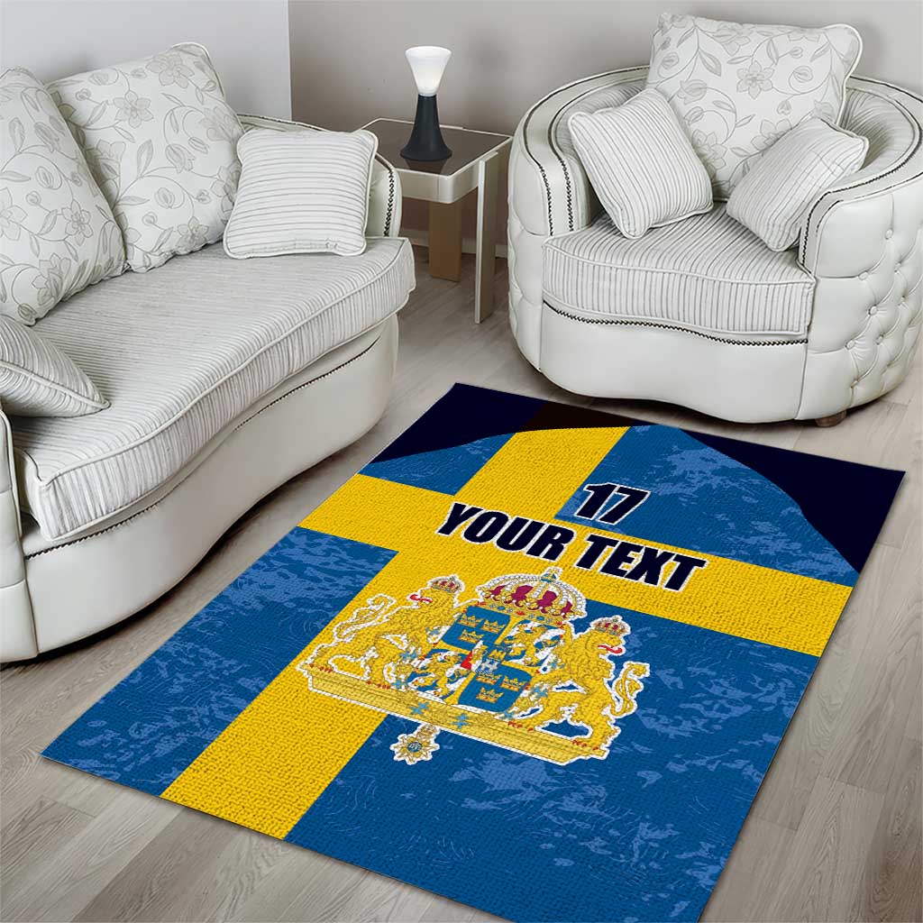 Custom Sweden Flag and Coat of arms Area Rug Three Crowns of Sweden