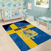 Custom Sweden Flag and Coat of arms Area Rug Three Crowns of Sweden