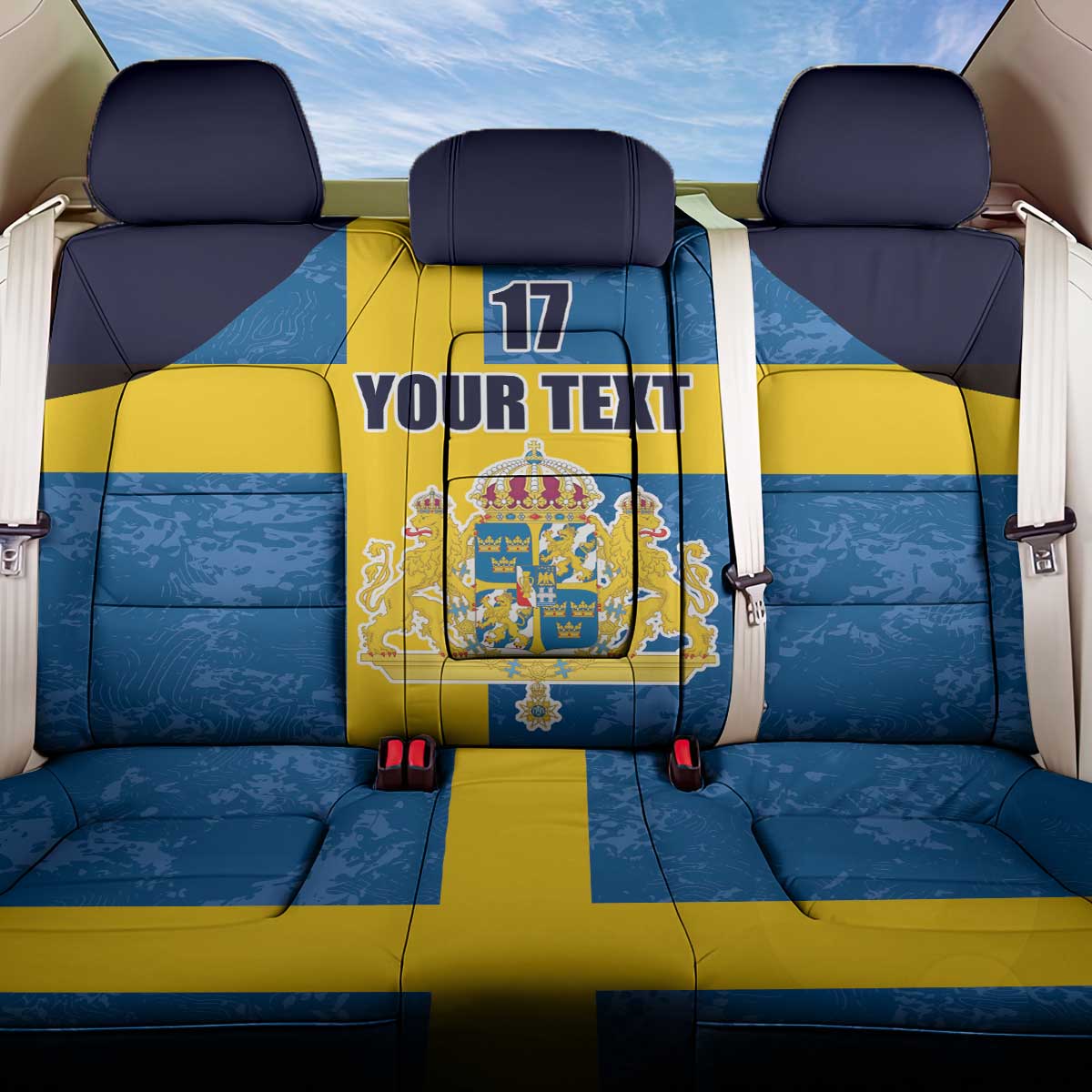 Custom Sweden Flag and Coat of arms Back Car Seat Cover Three Crowns of Sweden