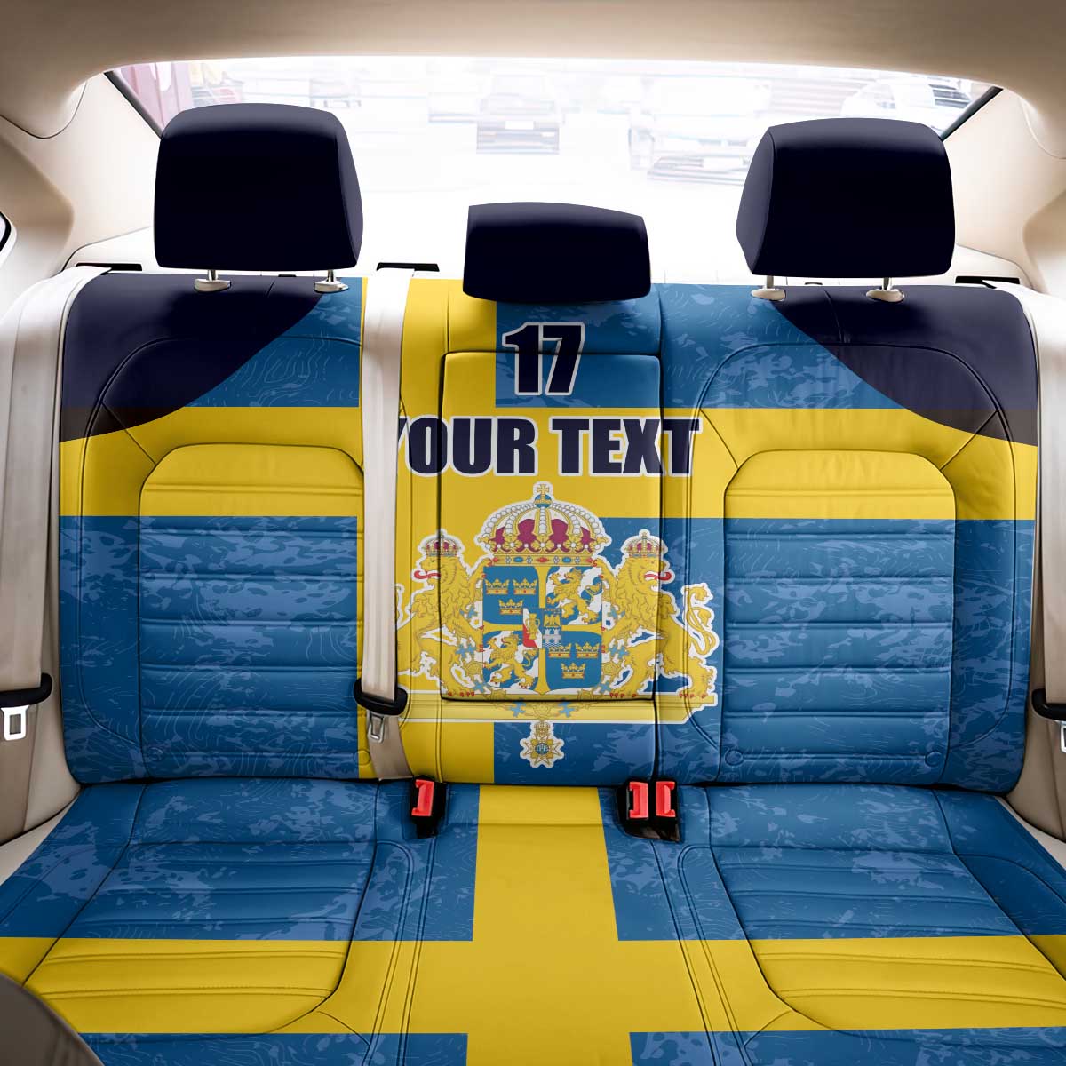 Custom Sweden Flag and Coat of arms Back Car Seat Cover Three Crowns of Sweden