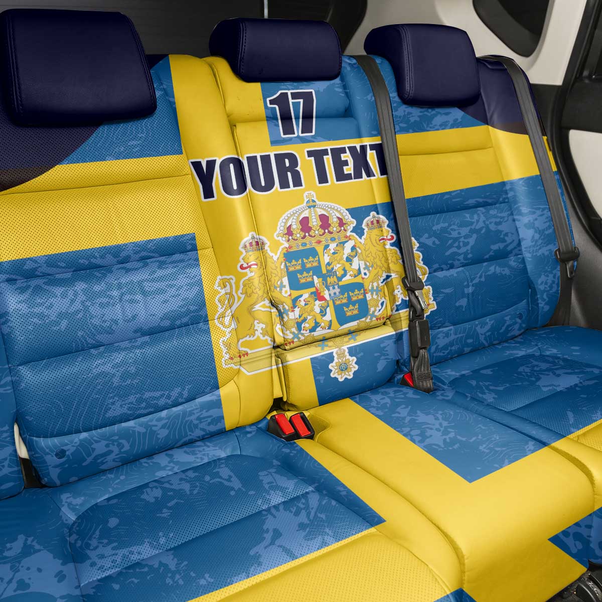 Custom Sweden Flag and Coat of arms Back Car Seat Cover Three Crowns of Sweden