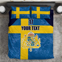 Custom Sweden Flag and Coat of arms Bedding Set Three Crowns of Sweden
