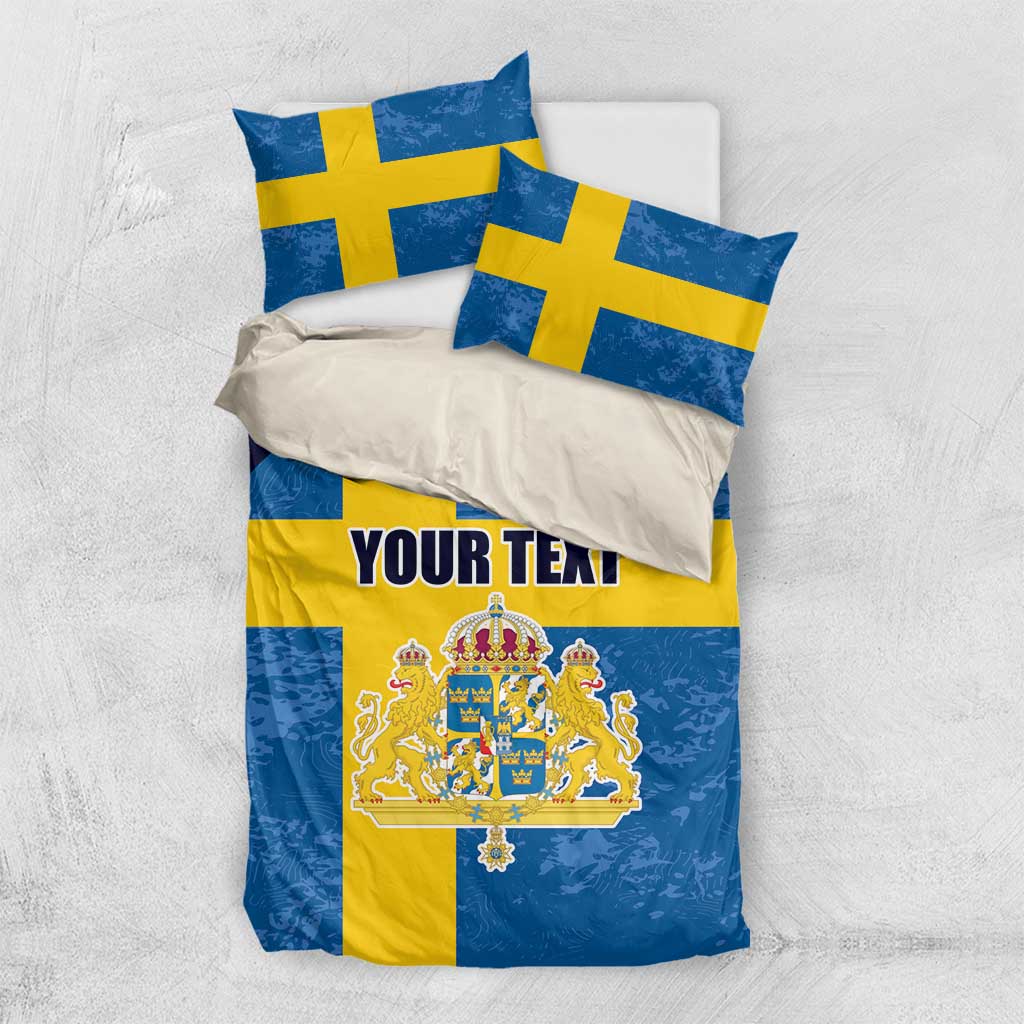 Custom Sweden Flag and Coat of arms Bedding Set Three Crowns of Sweden
