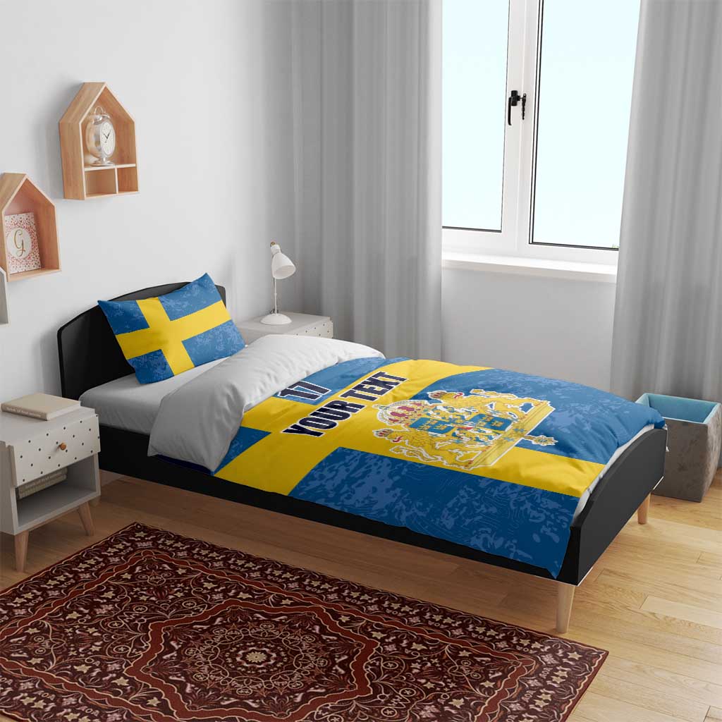 Custom Sweden Flag and Coat of arms Bedding Set Three Crowns of Sweden