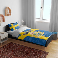 Custom Sweden Flag and Coat of arms Bedding Set Three Crowns of Sweden