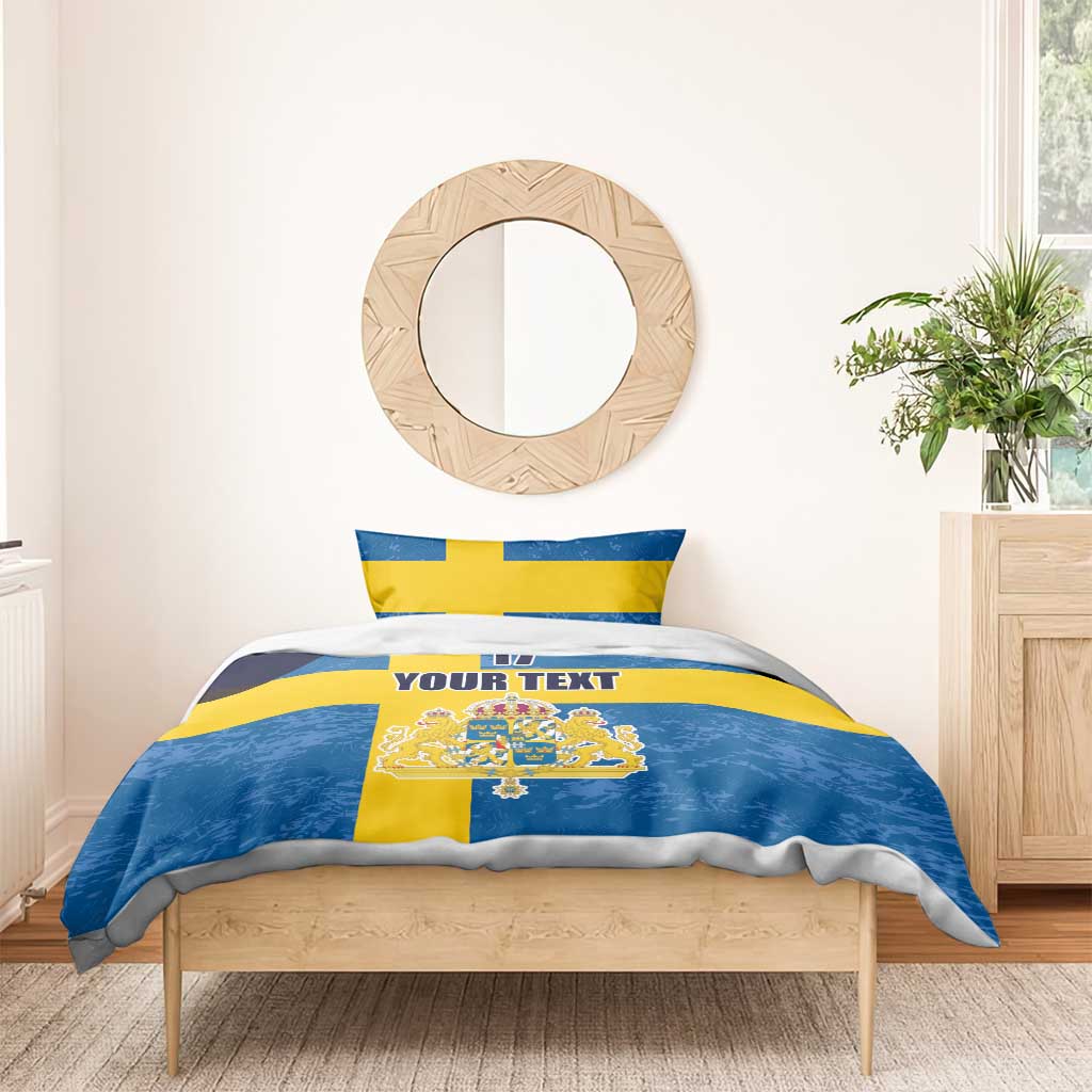 Custom Sweden Flag and Coat of arms Bedding Set Three Crowns of Sweden