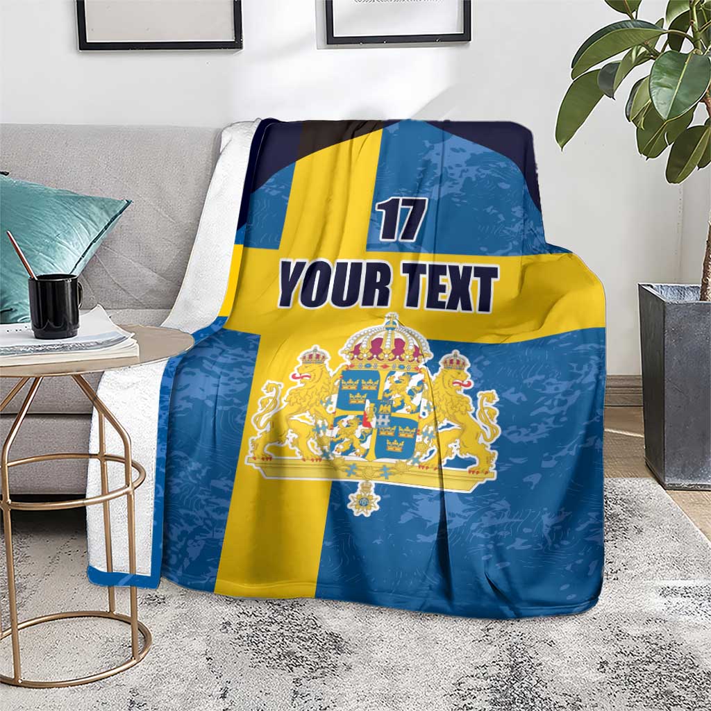 Custom Sweden Flag and Coat of arms Blanket Three Crowns of Sweden
