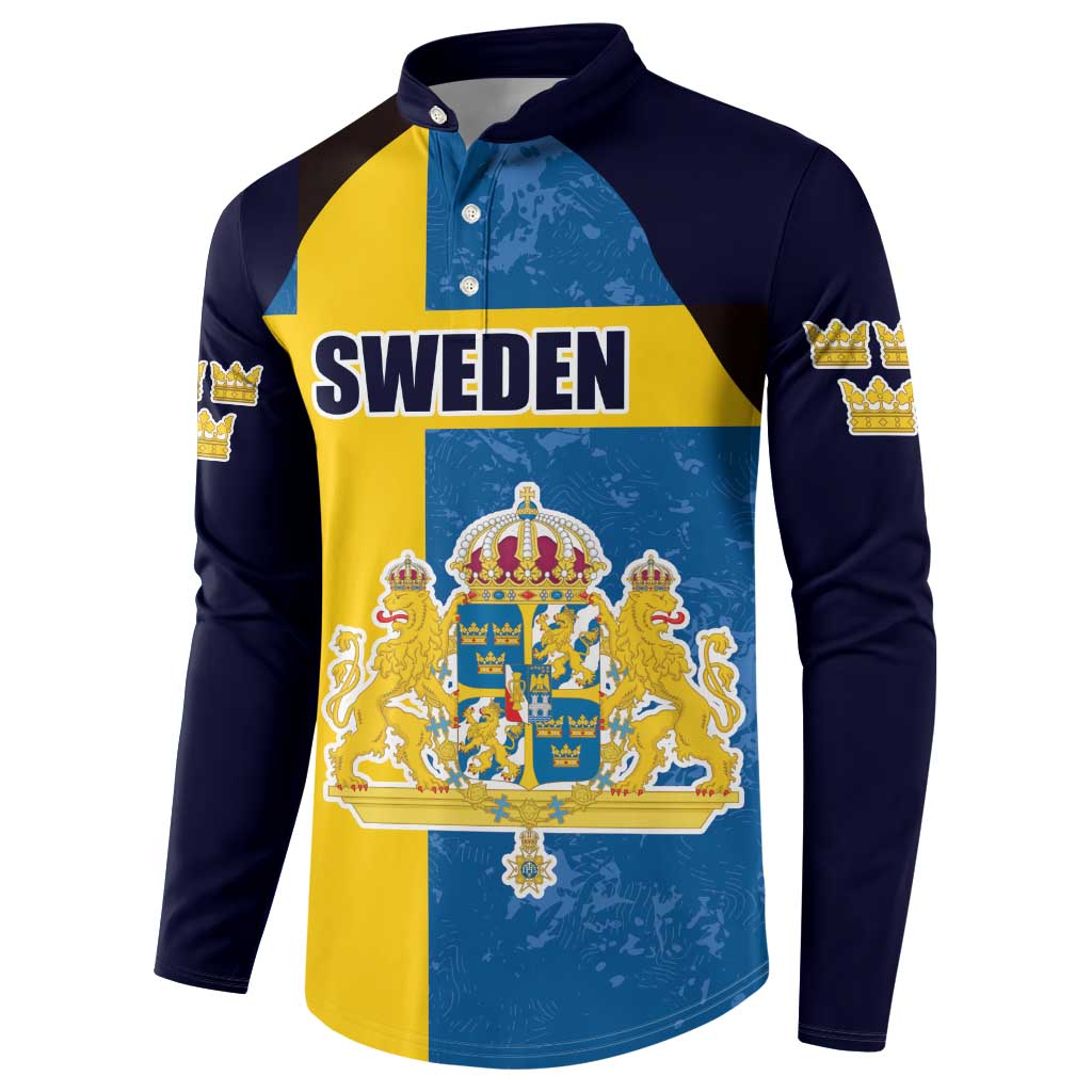 Custom Sweden Flag and Coat of arms Button Sweatshirt Three Crowns of Sweden
