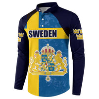 Custom Sweden Flag and Coat of arms Button Sweatshirt Three Crowns of Sweden