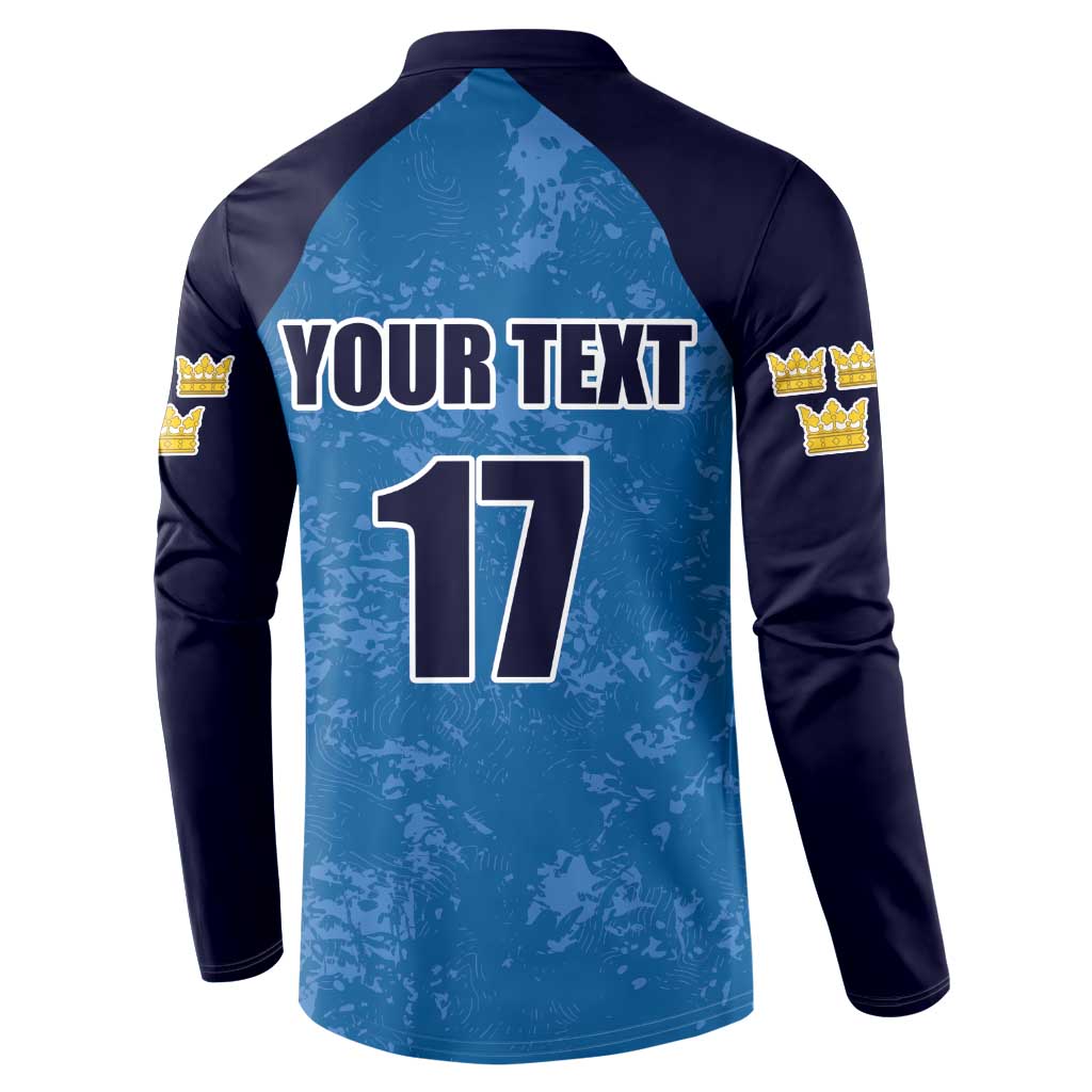 Custom Sweden Flag and Coat of arms Button Sweatshirt Three Crowns of Sweden