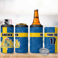 Custom Sweden Flag and Coat of arms 4 in 1 Can Cooler Tumbler Three Crowns of Sweden