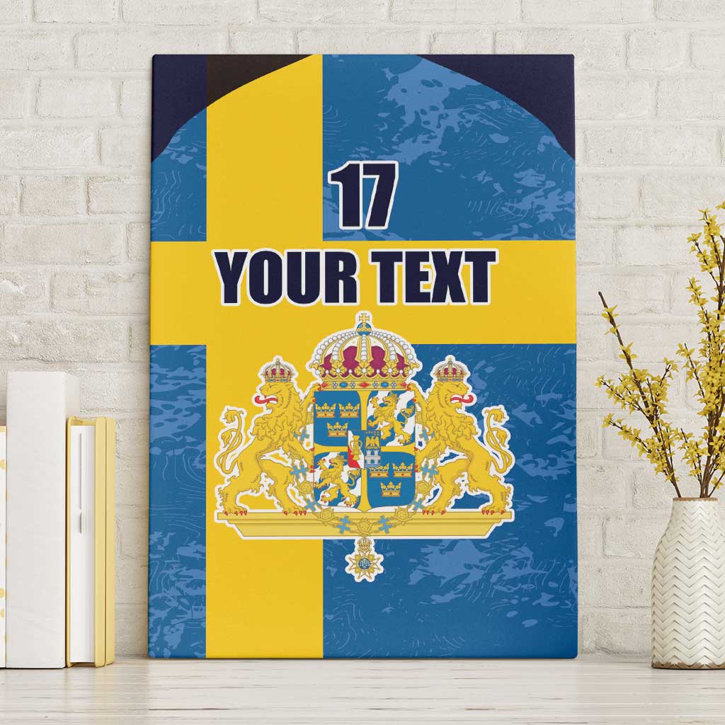Custom Sweden Flag and Coat of arms Canvas Wall Art Three Crowns of Sweden