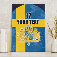 Custom Sweden Flag and Coat of arms Canvas Wall Art Three Crowns of Sweden