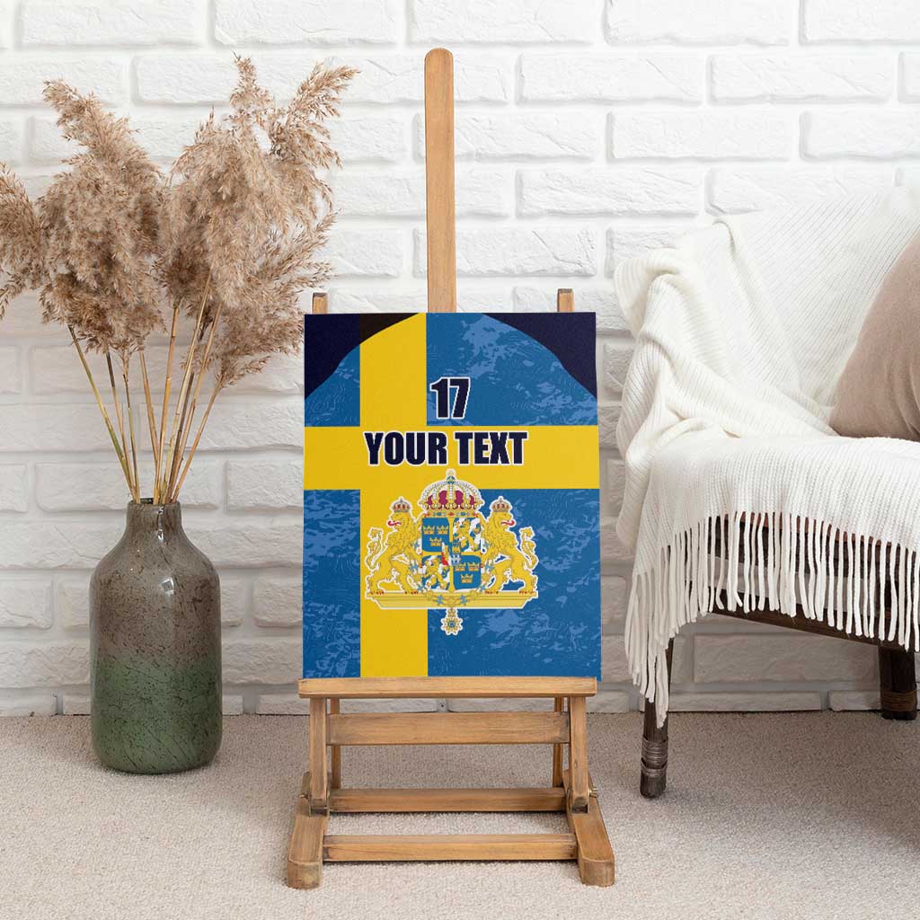 Custom Sweden Flag and Coat of arms Canvas Wall Art Three Crowns of Sweden