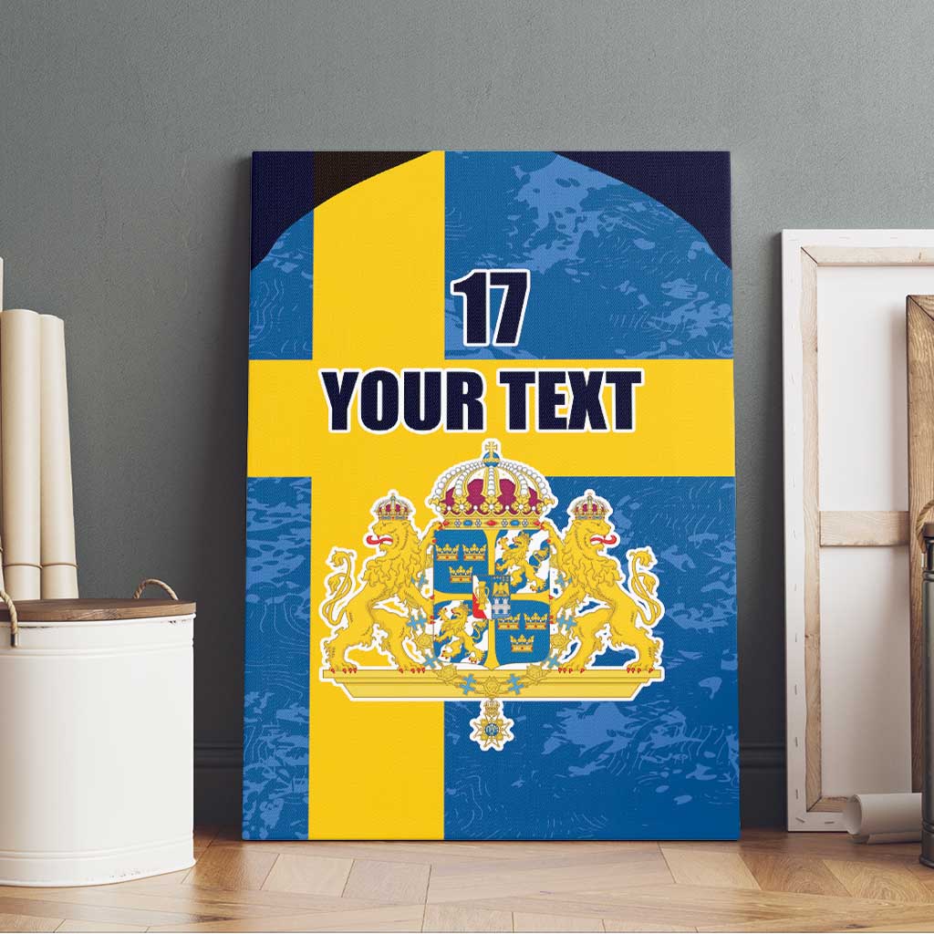 Custom Sweden Flag and Coat of arms Canvas Wall Art Three Crowns of Sweden