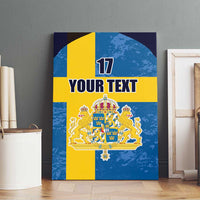 Custom Sweden Flag and Coat of arms Canvas Wall Art Three Crowns of Sweden