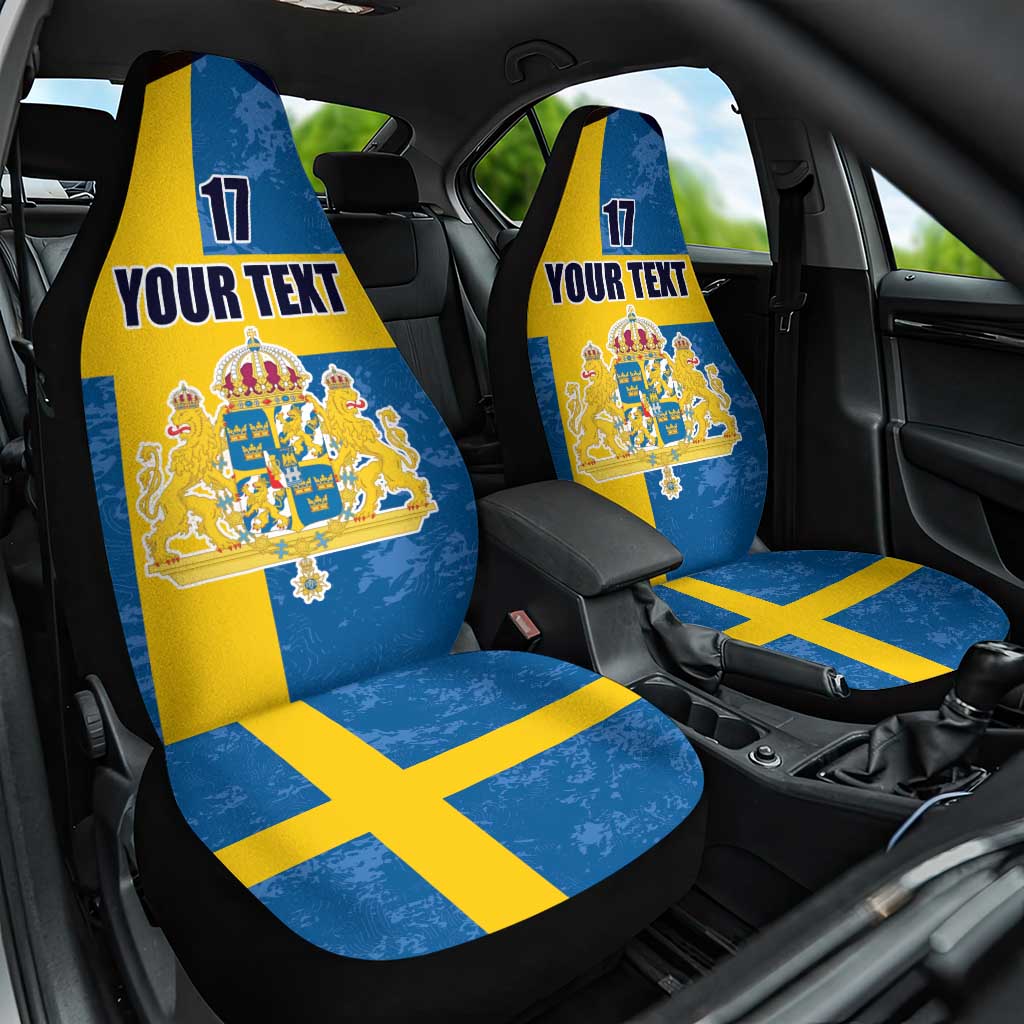 Custom Sweden Flag and Coat of arms Car Seat Cover Three Crowns of Sweden