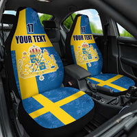 Custom Sweden Flag and Coat of arms Car Seat Cover Three Crowns of Sweden