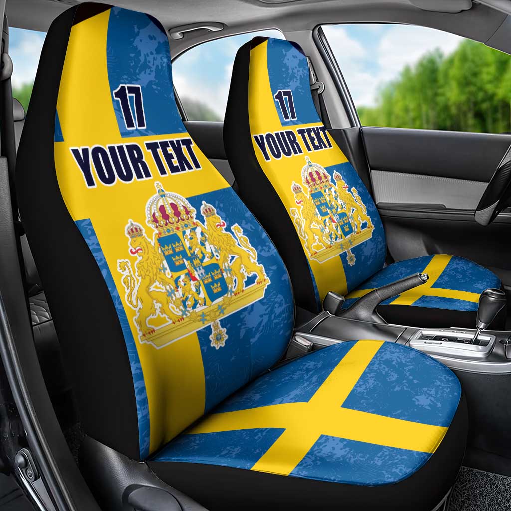 Custom Sweden Flag and Coat of arms Car Seat Cover Three Crowns of Sweden