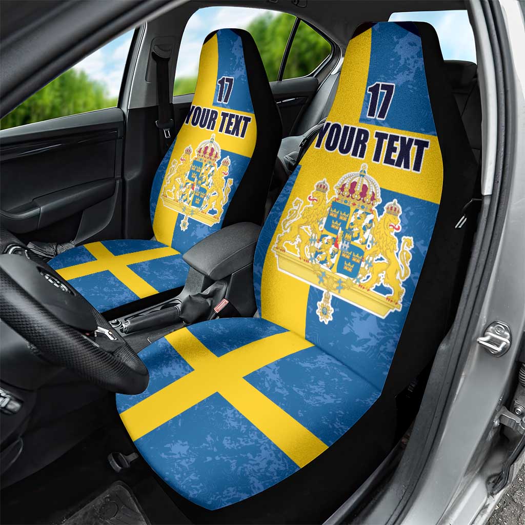 Custom Sweden Flag and Coat of arms Car Seat Cover Three Crowns of Sweden