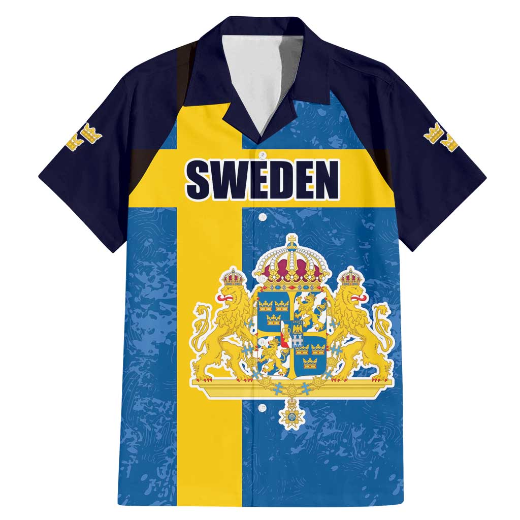 Custom Sweden Flag and Coat of arms Family Matching Mermaid Dress and Hawaiian Shirt Three Crowns of Sweden