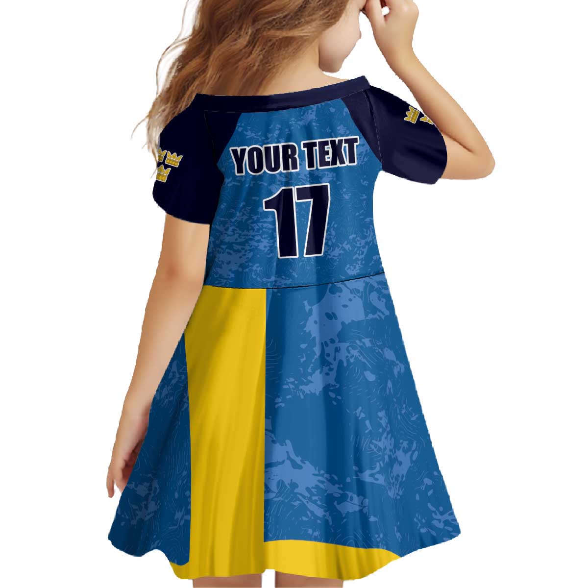 Custom Sweden Flag and Coat of arms Family Matching Off The Shoulder Long Sleeve Dress and Hawaiian Shirt Three Crowns of Sweden