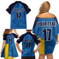 Custom Sweden Flag and Coat of arms Family Matching Off Shoulder Short Dress and Hawaiian Shirt Three Crowns of Sweden